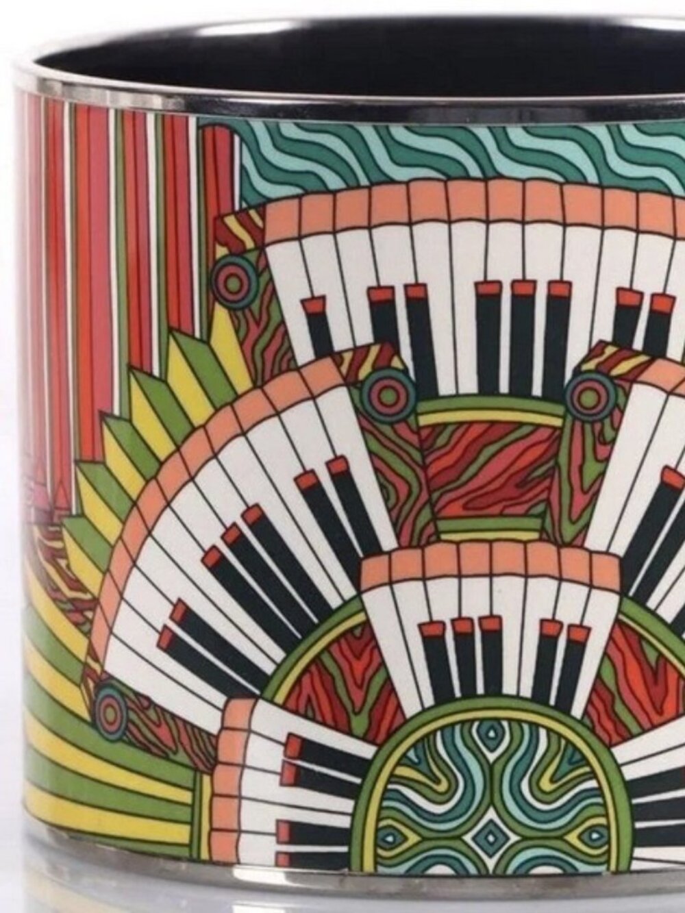 VINTAGE HERMES ACCORDIAN PIANO MUSICAL PRINT EXTRA WIDE BANGLE BRACELET SIGNED